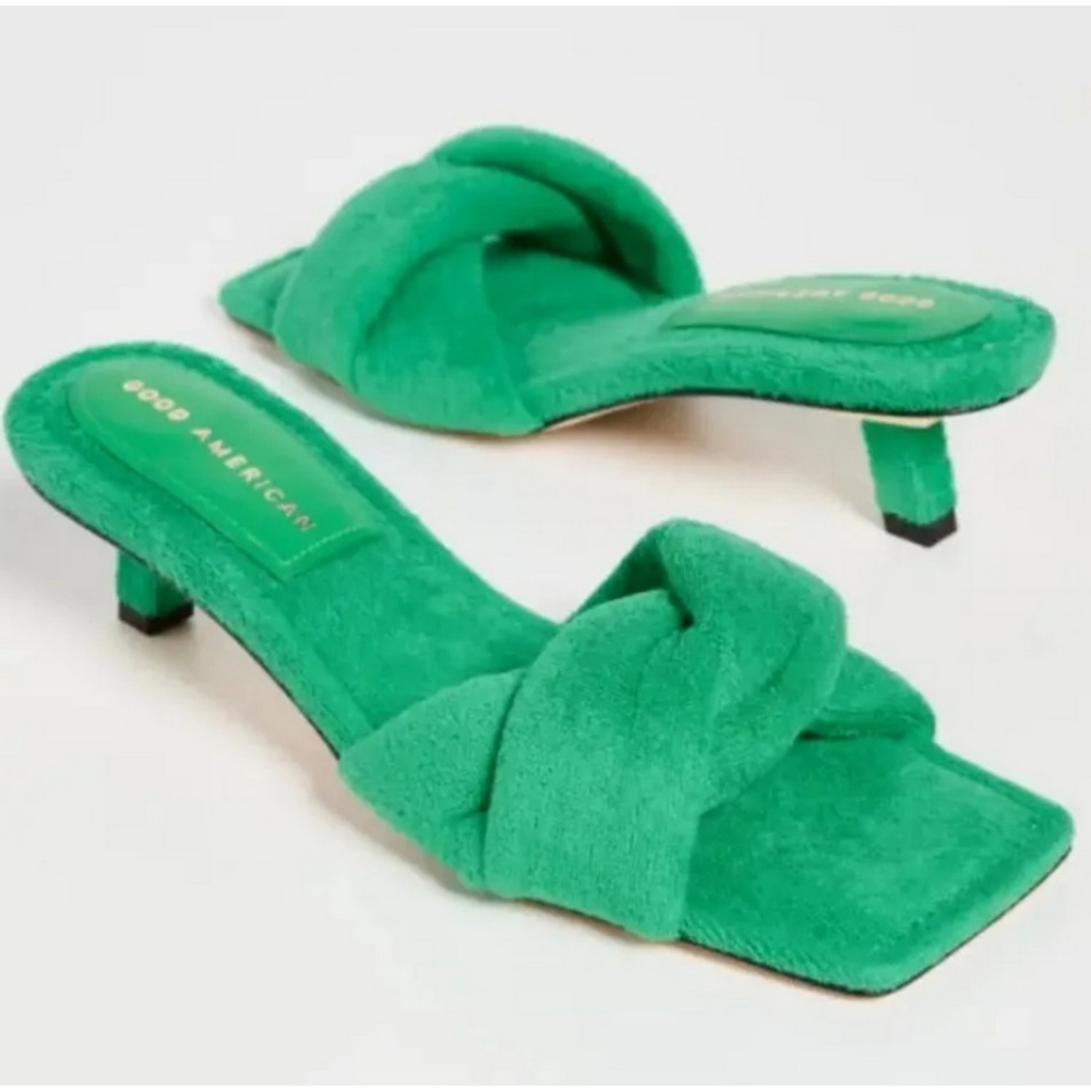 GOOD AMERICAN Terry Kickstand Low Heel Slide Sandals mules Size 10.5